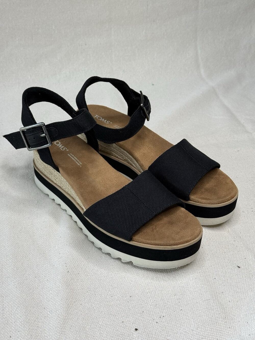 TOMS Diana Size 8 Canvas Platform Wedge Espadrille Women’s Casual Sandals Black